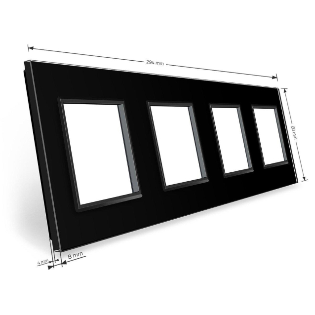 Рамка розетки 4 места Livolo черный стекло (C7-SR/SR/SR/SR-12)