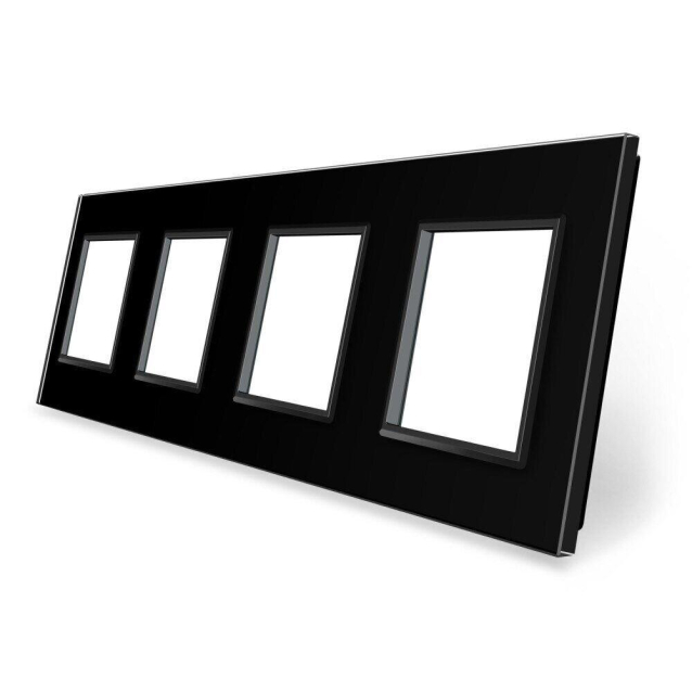 Рамка розетки 4 места Livolo черный стекло (C7-SR/SR/SR/SR-12)