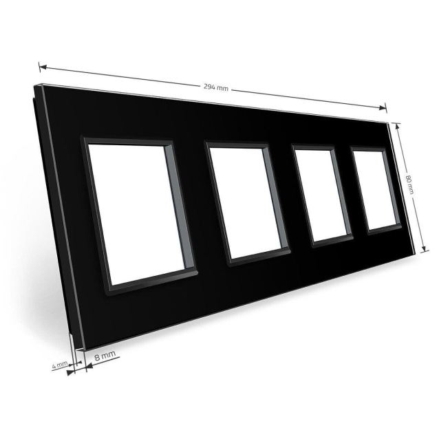 Рамка розетки 4 места Livolo черный стекло (C7-SR/SR/SR/SR-12)