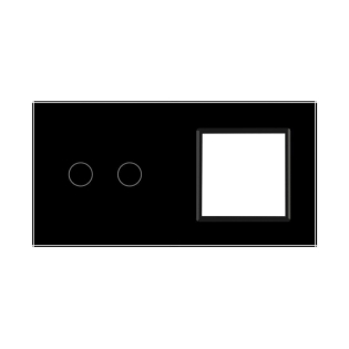 Сенсорная панель комбинированная для выключателя 2 сенсора 1 розетка (2-0) Livolo черный стекло (C7-C2/SR-12)