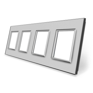Рамка розетки 4 места Livolo серый стекло (C7-SR/SR/SR/SR-15)