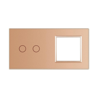 Сенсорная панель комбинированная для выключателя 2 сенсора 1 розетка (2-0) Livolo золото стекло (C7-C2/SR-13)