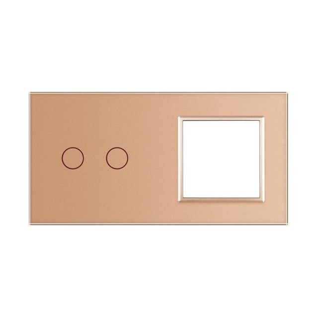 Сенсорная панель комбинированная для выключателя 2 сенсора 1 розетка (2-0) Livolo золото стекло (C7-C2/SR-13)