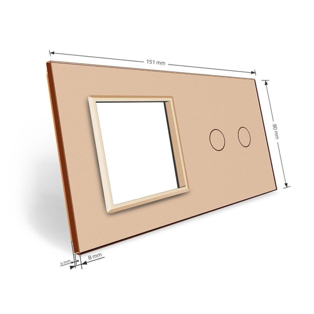 Сенсорная панель комбинированная для выключателя 2 сенсора 1 розетка (2-0) Livolo золото стекло (C7-C2/SR-13)