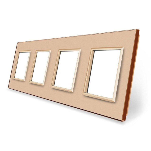 Рамка розетки 4 места Livolo золото стекло (C7-SR/SR/SR/SR-13)