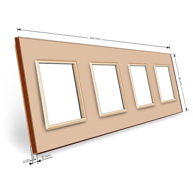 Рамка розетки 4 места Livolo золото стекло (C7-SR/SR/SR/SR-13)