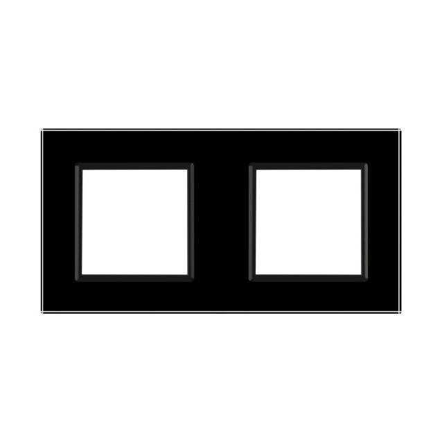 Рамка розетки 2 места Livolo черный стекло (VL-P7E/E-4B)