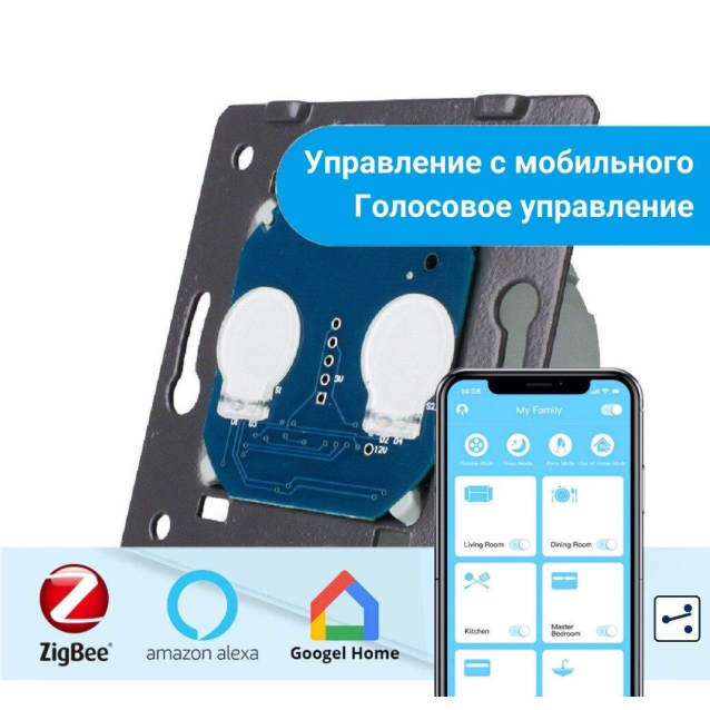 Умный механизм сенсорный проходной ZigBee выключатель 2 сенсора Livolo (VL-C702SZ)