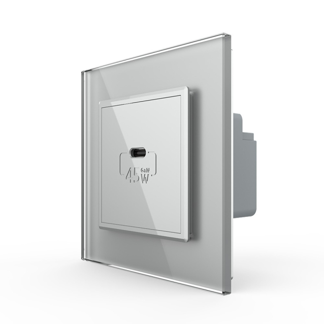 Розетка USB type C с блоком питания 45W Livolo серый (VL-C7-FCUC-2IP)