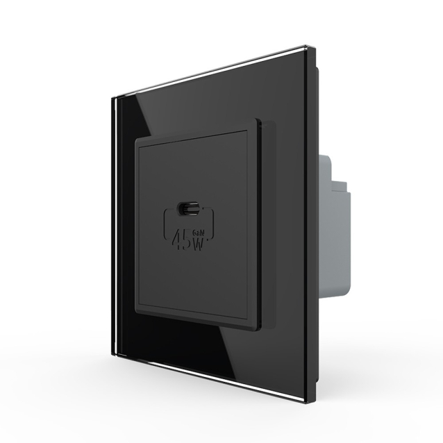 Розетка USB type C с блоком питания 45W Livolo черный (VL-C7-FCUC-2BP)