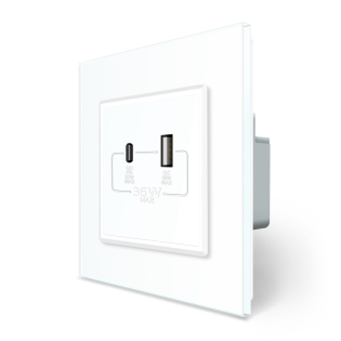 Розетка USB-A и USB-C 36W Livolo белый стекло (VL-C7FCUA18W.UC18W-2WP)