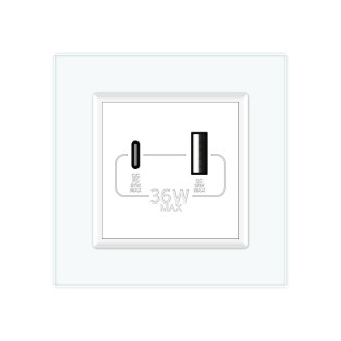 Розетка USB-A и USB-C 36W Livolo белый стекло (VL-C7FCUA18W.UC18W-2WP)