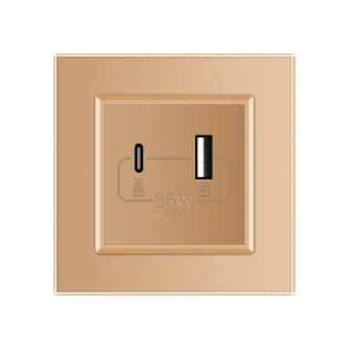 Розетка USB-A и USB-C 36W Livolo золотой стекло (VL-C7FCUA18W.UC18W-2AP)