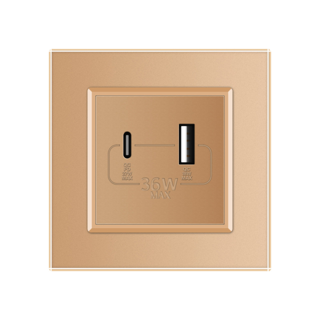 Розетка USB-A и USB-C 36W Livolo золотой стекло (VL-C7FCUA18W.UC18W-2AP)