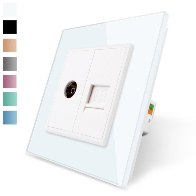 Розетка компьютерная RJ-45 и ТВ розетка Livolo белый стекло (VL-C791VC-11)