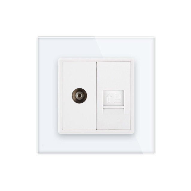 Розетка компьютерная RJ-45 и ТВ розетка Livolo белый стекло (VL-C791VC-11)
