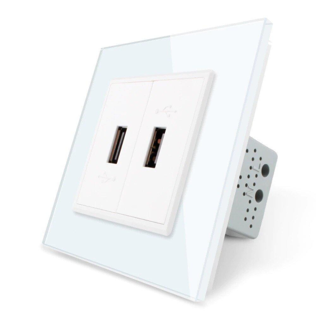 Розетка двойная USB с блоком питания Livolo белый стекло (VL-C792U-11)