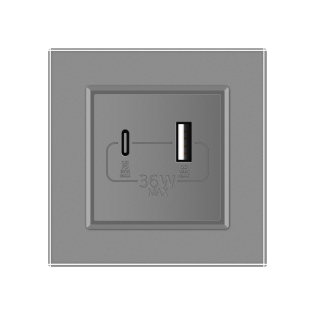 Розетка USB-A и USB-C 36W Livolo серый стекло (VL-C7FCUA18W.UC18W-2IP)
