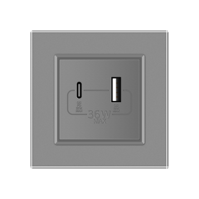 Розетка USB-A и USB-C 36W Livolo серый стекло (VL-C7FCUA18W.UC18W-2IP)