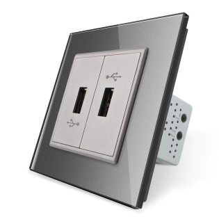 Розетка двойная USB с блоком питания Livolo серый стекло (VL-C792U-15)