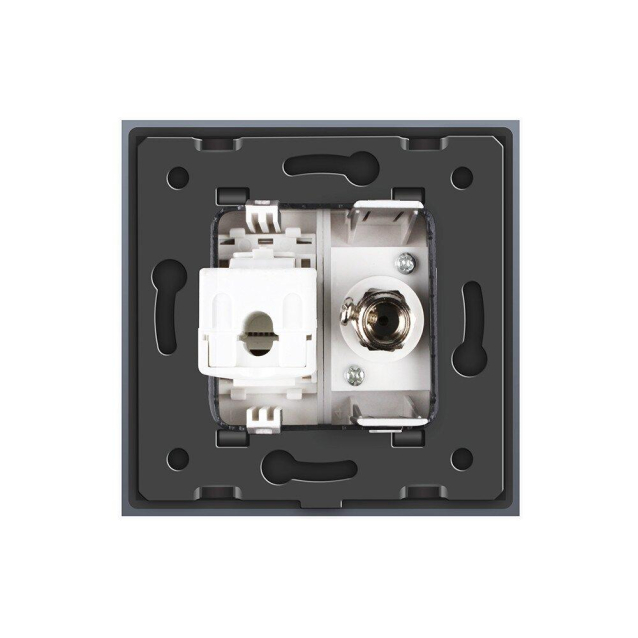 Розетка компьютерная RJ-45 и ТВ розетка Livolo серый стекло (VL-C791VC-15)
