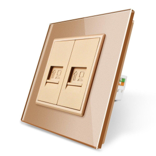 Розетка компьютерная двойная RJ-45 Livolo золото стекло (VL-C792C-13)