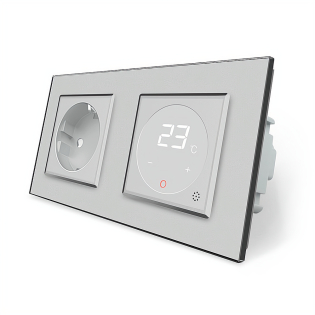 Розетка с заземлением Терморегулятор с выносным датчиком температуры для теплого пола Livolo серый