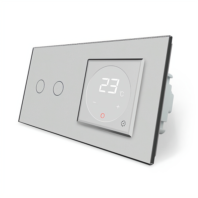 Сенсорный выключатель 2 сенсора Терморегулятор с выносным датчиком температуры для теплого пола Livolo серый