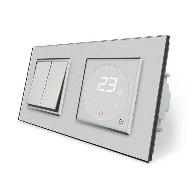 Двухклавишный выключатель Терморегулятор с выносным датчиком температуры для теплого пола Livolo серый