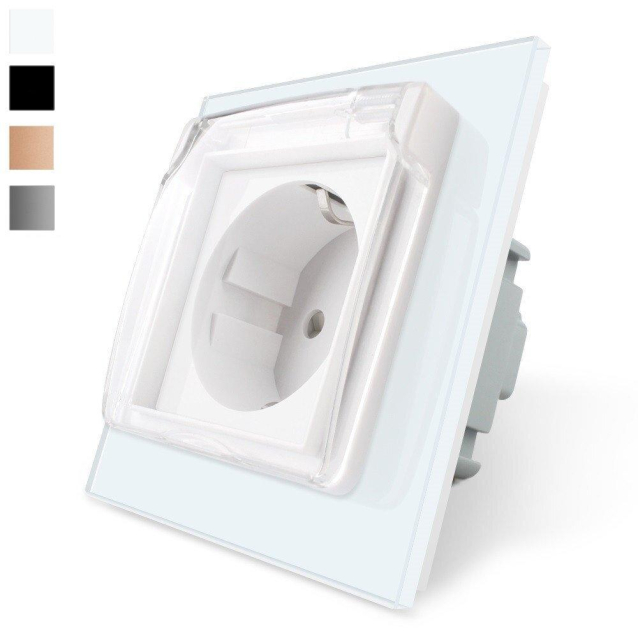 Розетка влагозащищенная с крышкой Livolo белый стекло (VL-C7C1EUWF-11)
