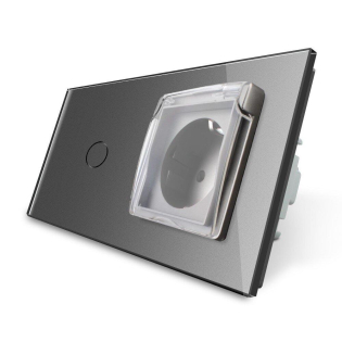 Сенсорный выключатель Розетка влагозащищенная с крышкой Livolo серый стекло (VL-C701/C7C1EUWF-15)