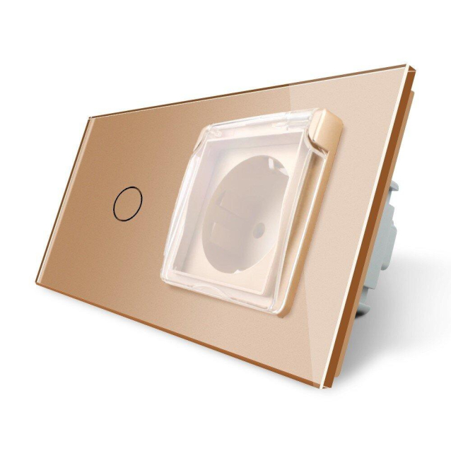 Сенсорный выключатель Розетка влагозащищенная с крышкой Livolo золото стекло (VL-C701/C7C1EUWF-13)
