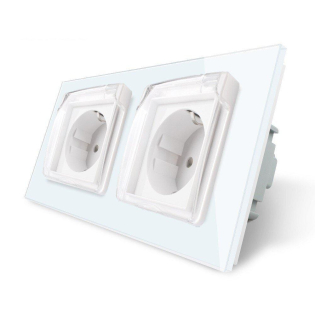 Розетка двойная влагозащищенная с крышкой Livolo белый стекло (VL-C7C2EUWF-11)