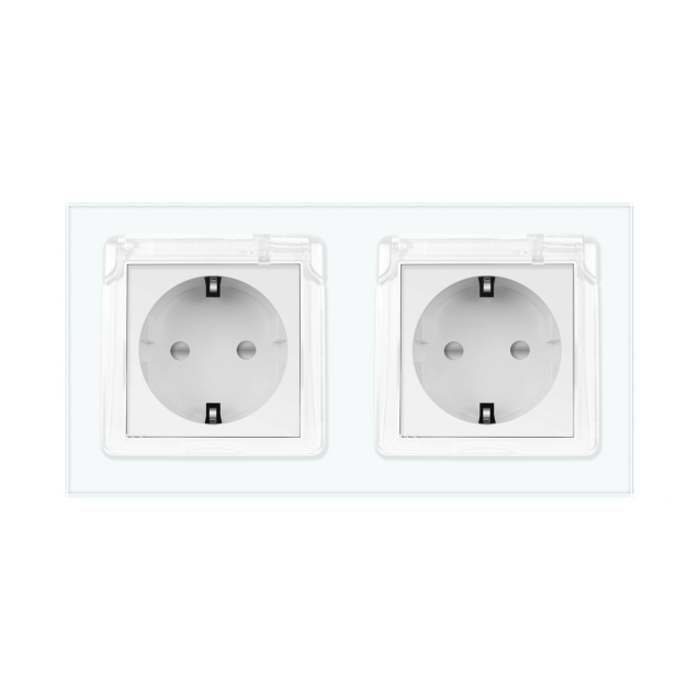 Розетка двойная влагозащищенная с крышкой Livolo белый стекло (VL-C7C2EUWF-11)