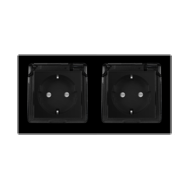 Розетка двойная влагозащищенная с крышкой Livolo черный стекло (VL-C7C2EUWF-12)