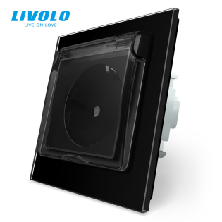 Розетка влагозащищенная с крышкой Livolo черный стекло (VL-C7C1EUWF-12)