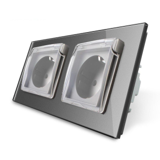 Розетка двойная влагозащищенная с крышкой Livolo серый стекло (VL-C7C2EUWF-15)
