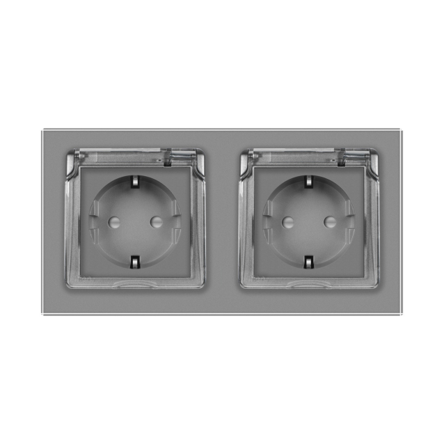 Розетка двойная влагозащищенная с крышкой Livolo серый стекло (VL-C7C2EUWF-15)