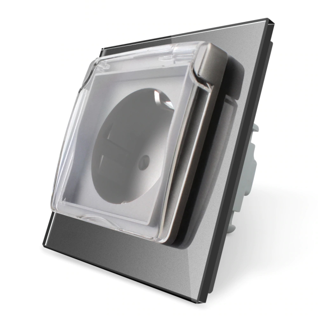 Розетка влагозащищенная с крышкой Livolo серый стекло (VL-C7C1EUWF-15)