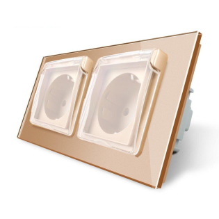 Розетка двойная влагозащищенная с крышкой Livolo золото стекло (VL-C7C2EUWF-13)