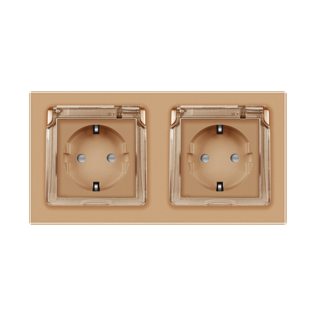 Розетка двойная влагозащищенная с крышкой Livolo золото стекло (VL-C7C2EUWF-13)