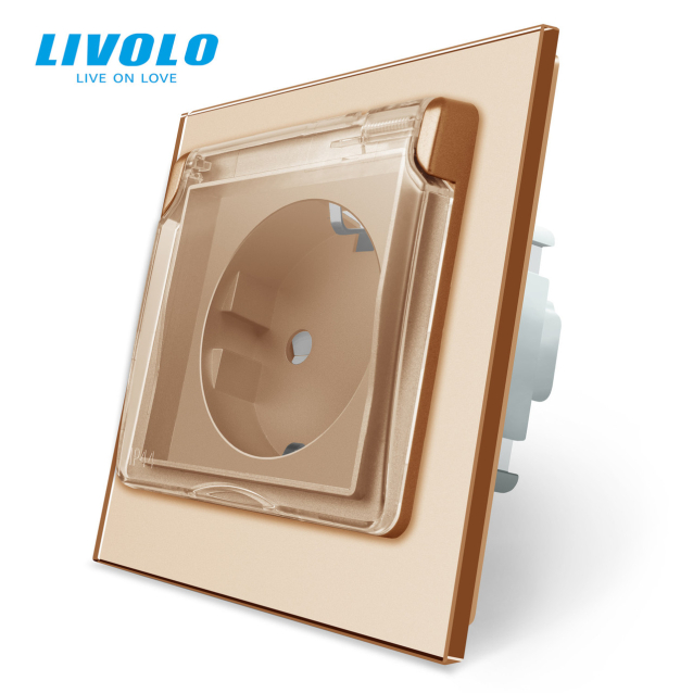 Розетка влагозащищенная с крышкой Livolo золото стекло (VL-C7C1EUWF-13)