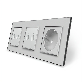 Сенсорный выключатель Sense 4 сенсора (2-2) 1 розетка Livolo серый стекло (VL-C7FC2/FC2/FCTC16A-6IP)