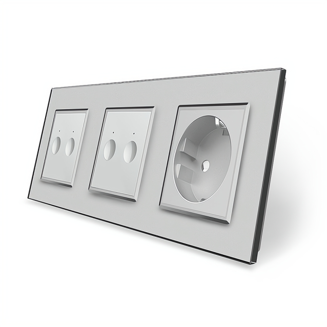 Сенсорный выключатель Sense 4 сенсора (2-2) 1 розетка Livolo серый стекло (VL-C7FC2/FC2/FCTC16A-6IP)