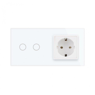 Сенсорный выключатель 2 сенсора 1 розетка Livolo белый стекло (VL-C702/C7C1EU-11)