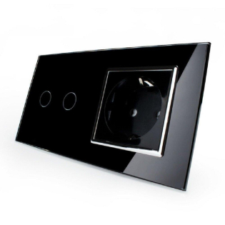 Сенсорный выключатель 2 сенсора 1 розетка Livolo черный хром стекло (VL-C702/C7C1EU-12C)