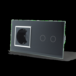 Сенсорный выключатель 2 сенсора 1 розетка Livolo черный хром стекло (VL-C702/C7C1EU-12C)