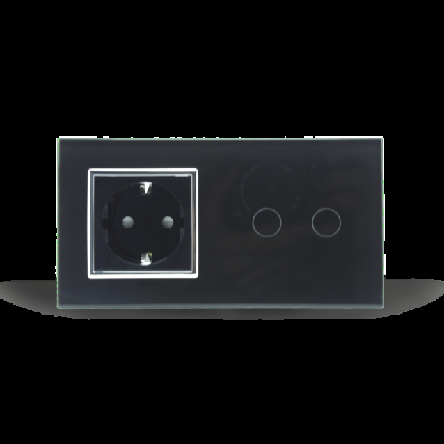 Сенсорный выключатель 2 сенсора 1 розетка Livolo черный хром стекло (VL-C702/C7C1EU-12C)