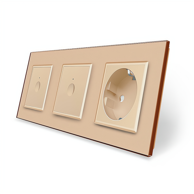 Сенсорный выключатель Sense 2 сенсора (1-1) 1 розетка Livolo золотой стекло (VL-C7FC1/FC1/FCTC16A-6AP)