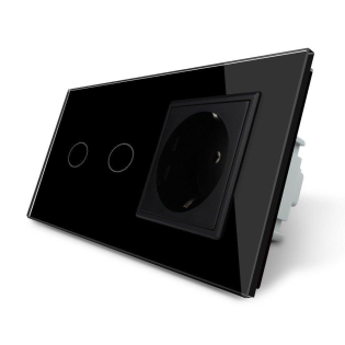 Сенсорный выключатель 2 сенсора 1 розетка Livolo черный стекло (VL-C702/C7C1EU-12)
